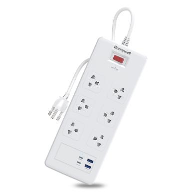 Honeywell 6 Outlet Surge Protector with 2 Type C & 2 USB HC000048/SRG/1.8M/WHT/6/2U/PD25W/TH